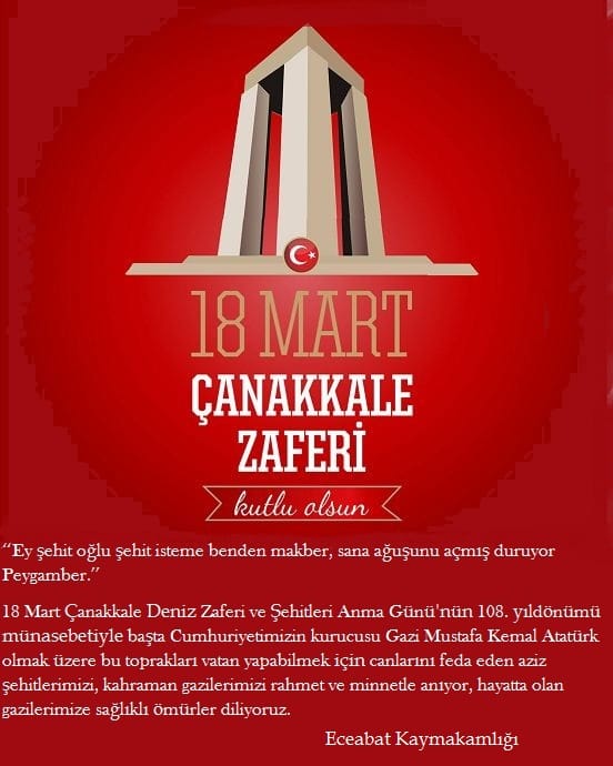 Eceabat Kaymakamı Mustafa ÇİFTÇİLER'in 18 Mart Çanakkale Zaferi ve Şehitleri Anma Gününe ilişkin Mesajı